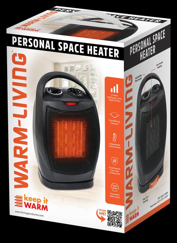 Warm Living 10  Personal Ceramic Space Heater, Oscillating Feature, 1500W Sale