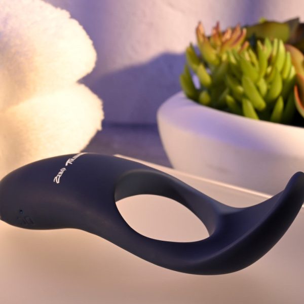 Cup Em Vibrating Cock Ring with Ball Cup - Blue Fashion - Image 3