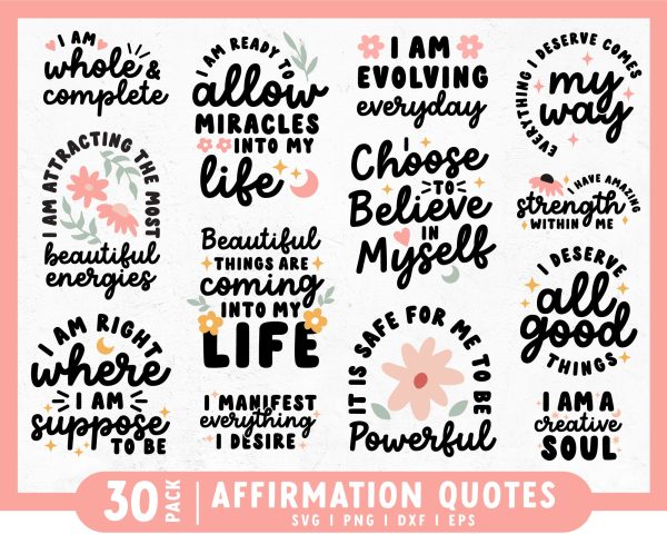 Affirmation Quote SVG Bundle | 30 Pack Discount