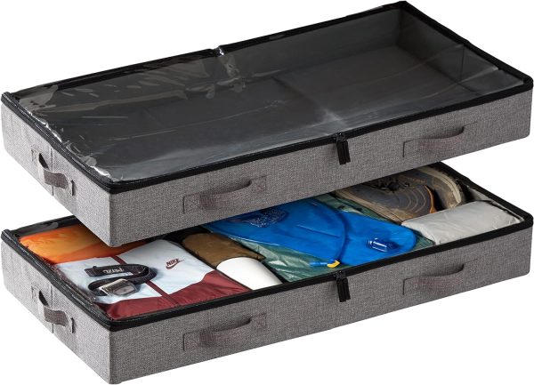 storageLAB Low Profile Under Bed Storage Containers Comforter Grey Set of 2 Supply - Image 2