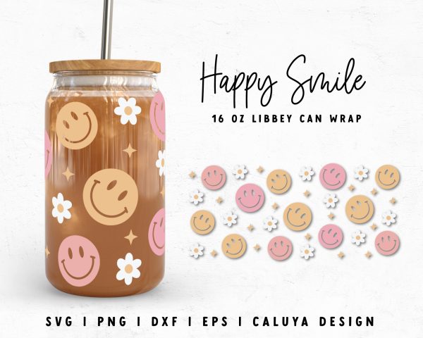 [ SVG Digital File] 16oz Libbey Can Cup Wrap | Happy Smile Cup Wrap SVG on Sale