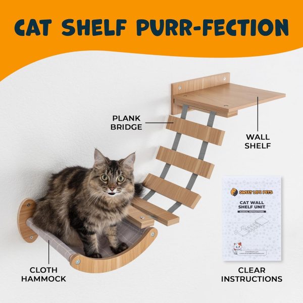 Sweet Life Pets Cat Wall Shelves Includes Wall Shelf, Plank Bridge, Cloth Hammock, Assembly Manual and Mounting Hardware Online Sale - Image 2