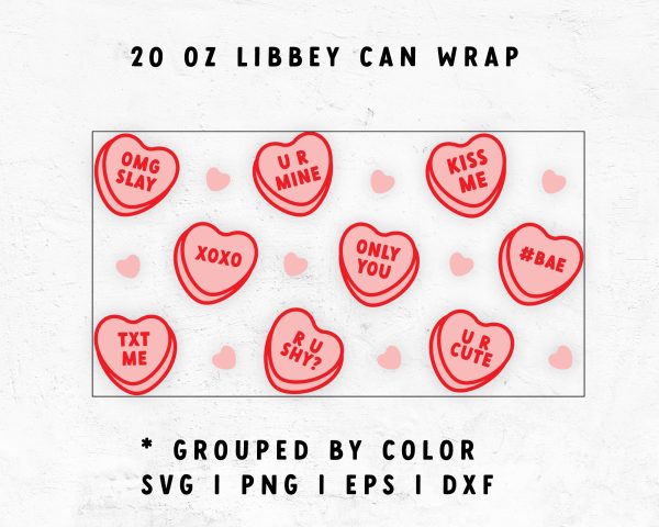 20oz Valentine Heart Candy Libbey Can Wrap SVG | Valentine Glass Cap Wrap SVG For Sale - Image 2