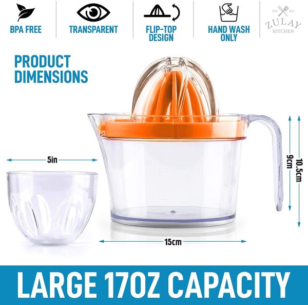 Zulay Kitchen 3-in-1 Citrus Juicer Reamer Cup 17oz Lemon Squeezer Orange Juicer Extractor Orange Hot on Sale - Image 3