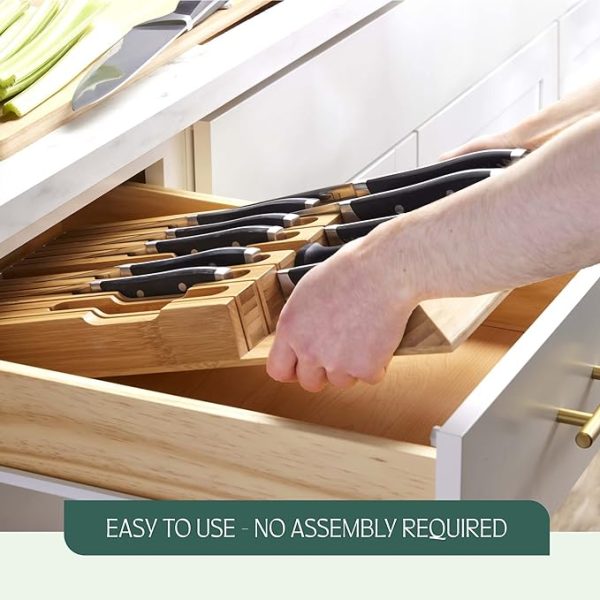 High-Grade 100% Bamboo Knife Drawer Organizer with 16 Knife Slots Plus a Sharpener Slot on Sale - Image 5