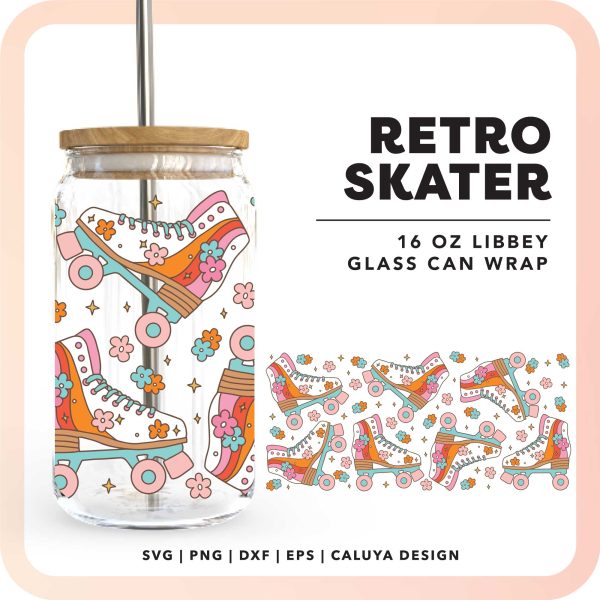 [ Digital File ] 16oz Libbey Can Wrap SVG | Retro Skater SVG on Sale