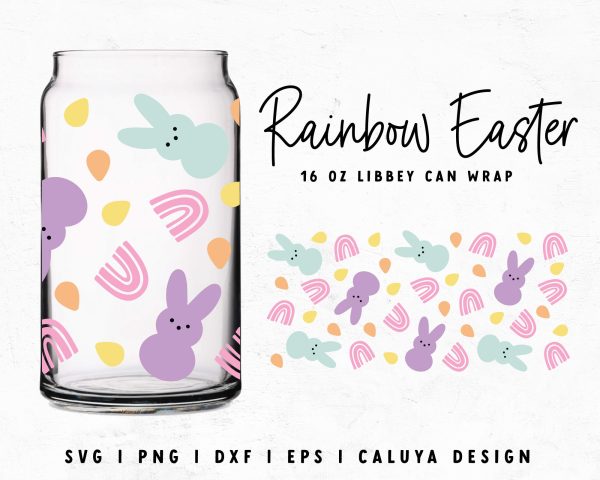 [ SVG Digital File] 16oz Libbey Can Rainbow & Easter Bunny Cup Wrap Discount