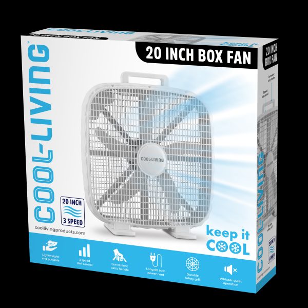 Cool Living 20-Inch Box Fan, 3 Speed Dial Control, Whisper Quiet Operation For Discount - Image 2