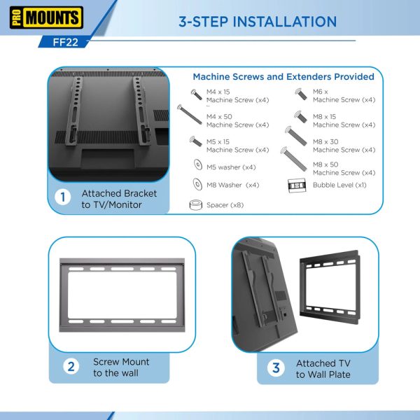 ProMounts Flat   Fixed TV Wall Mount for 13  to 47  TVs, Holds up to 55lbs (FF22) Sale - Image 5