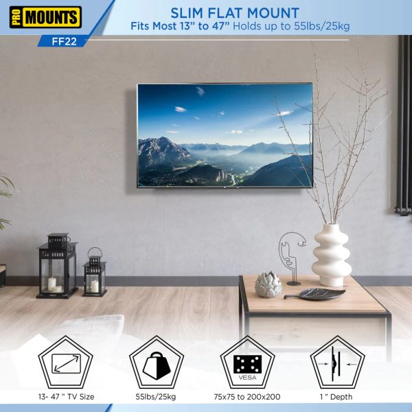 ProMounts Flat   Fixed TV Wall Mount for 13  to 47  TVs, Holds up to 55lbs (FF22) Sale - Image 2