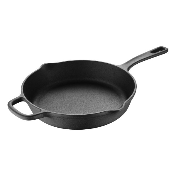 BBQ by MasterPRO - 12  Pre Seasoned Cast Iron Fry Pan with Helper Handle and Dual Spouts, Black Online Sale