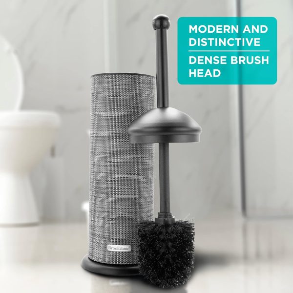 Metallic Toilet Brush with Holder, Long Handle for Deep Bowl Cleaning, Leakproof Inner Container, Wolf Gray on Sale - Image 3