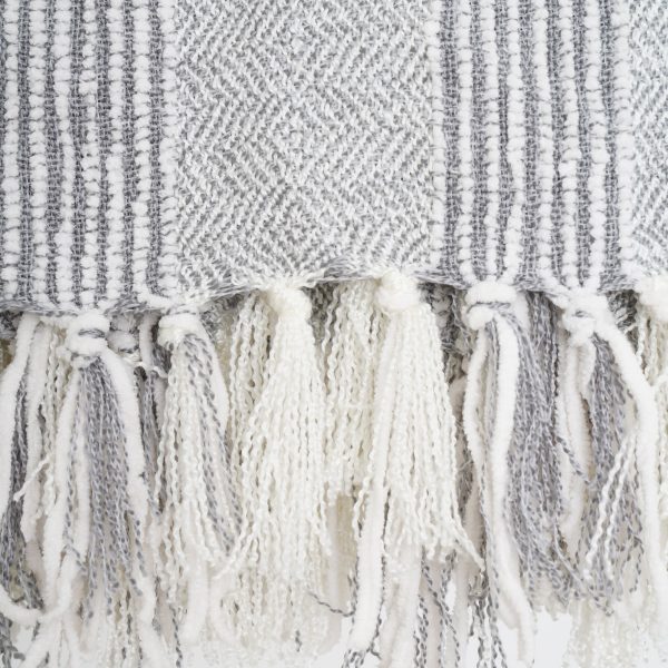 Evergrace Home Nila Woven Stripe Grey Textured Fringed Throw Blanket 50 x60 , 2 Pack For Discount - Image 3