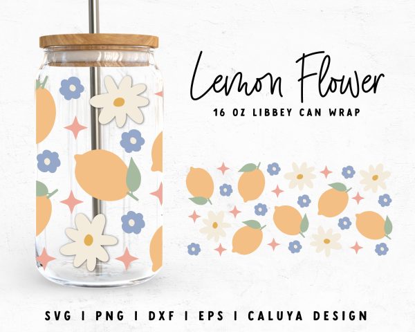 [ SVG Digital File] 16oz Libbey Can Cup Wrap | Cute Lemon with Flowers Discount