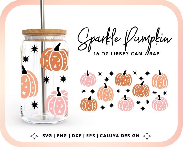 [ SVG Digital File] 16oz Libbey Can Cup Wrap | Sparkle Pumpkin Cheap