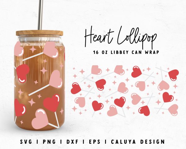 [ SVG Digital File] 16oz Libbey Can Cup Wrap | Heart Lollipop Cup Wrap SVG on Sale