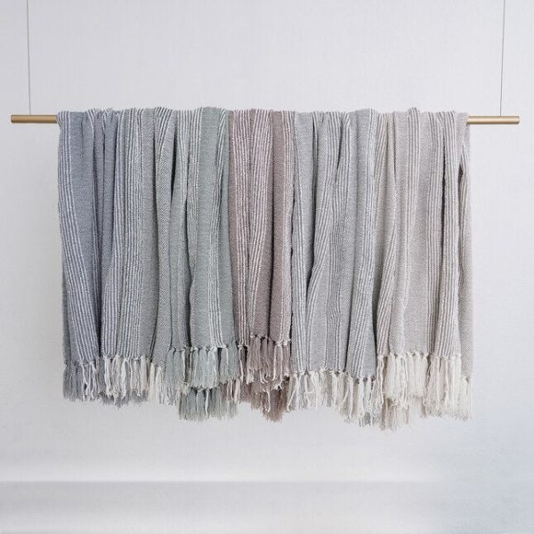 Evergrace Home Nila Woven Stripe Grey Textured Fringed Throw Blanket 50 x60 , 2 Pack For Discount - Image 4