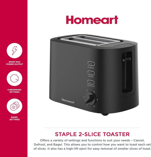 Homeart 900W Staple 2-Slice Toaster - Stainless Steel With Removable Crumb Tray, Adjustable Browning Control, Defrost and Bagel Online Hot Sale - Image 3