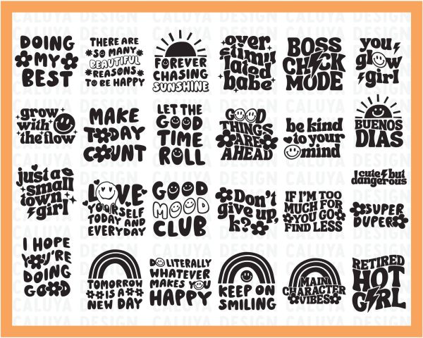 Happy Groovy SVG Bundle B&W Version | 50 Retro & Happy SVG Designs For Cheap - Image 2