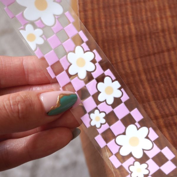 [ Double Sided ] Bookmark UV DTF Decal | Retro Checkered White Flower Online now - Image 2