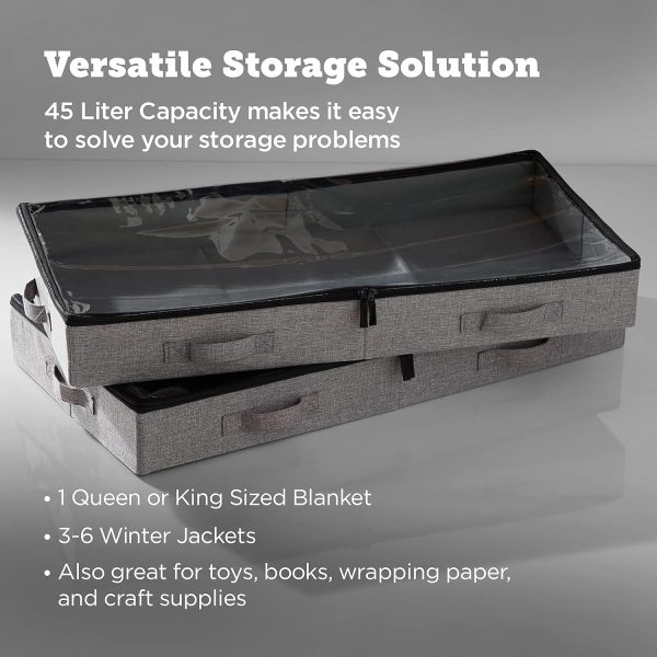 storageLAB Low Profile Under Bed Storage Containers Comforter Grey Set of 2 Supply - Image 5