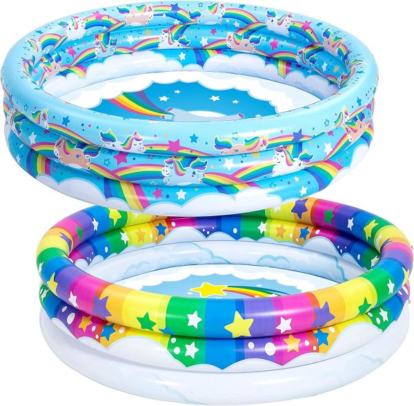 2 Pack 45   Unicorn Rainbow & Rainbow Inflatable Kiddie Pool Set For Cheap