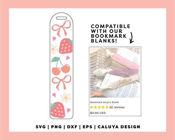 Bookmark Template SVG | Coquette Bow & Fruits SVG For Sale