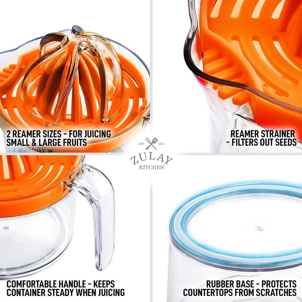 Zulay Kitchen 3-in-1 Citrus Juicer Reamer Cup 17oz Lemon Squeezer Orange Juicer Extractor Orange Hot on Sale - Image 4