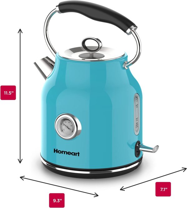 Homeart Chelsea Retro Cordless Kettle With Temperature Gauge - Stainless Steel With Removable Filter, Fast Boiling and Auto Shut-off - 1.7L Capacity For Cheap - Image 4