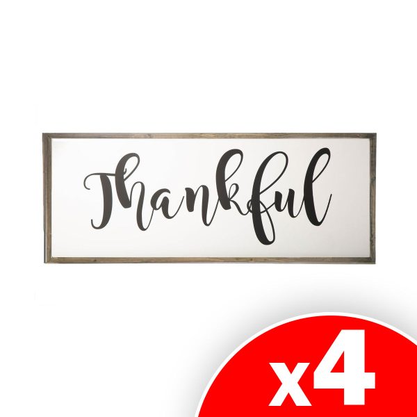 Urban Trends Wood Rectangular Wall Decor with Thankful Script, 4 Pack Online Sale