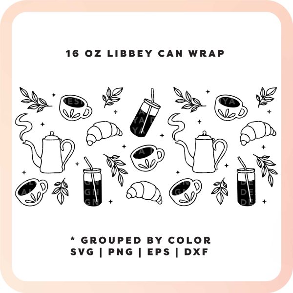 16oz Libbey Can Cup Wrap SVG | Coffee Time Outline SVG Online now - Image 4