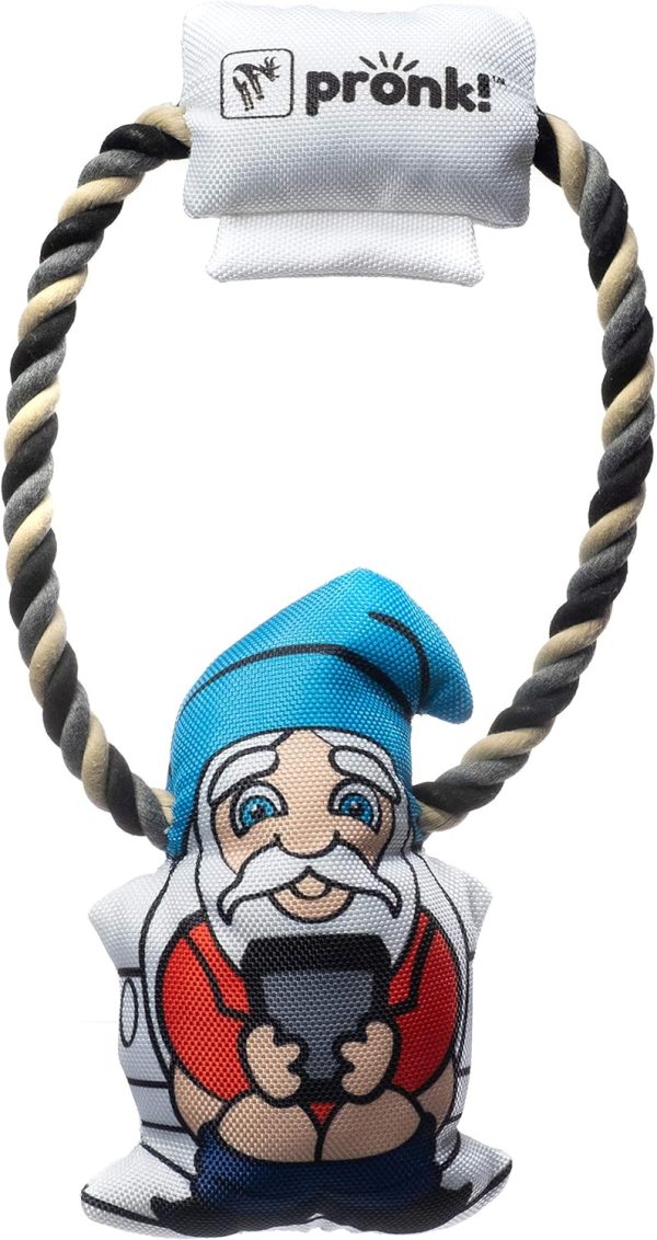 Pronk! Pets Gnome Cellphone on Toilet Funny 13-Inch Durable Soft Plush Squeaky Rope Dog Toy For Sale