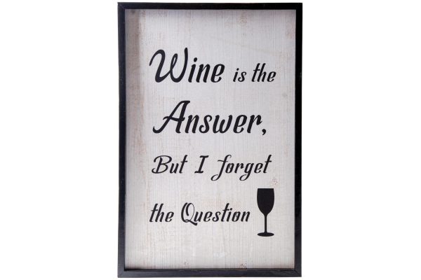 Wood Rectangle Wall Art Framed with Printed  Wine is the Answer  Design Painted Finish White Cheap