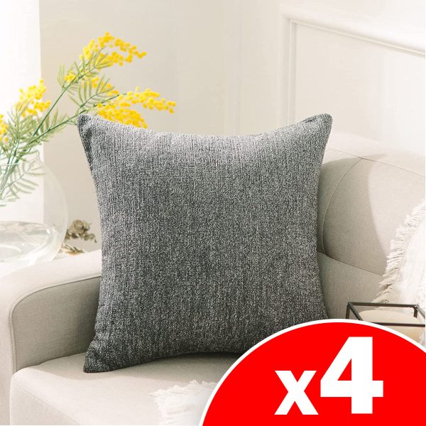 Decorative Chenille Pillow, Grey, 4 Pack Fashion