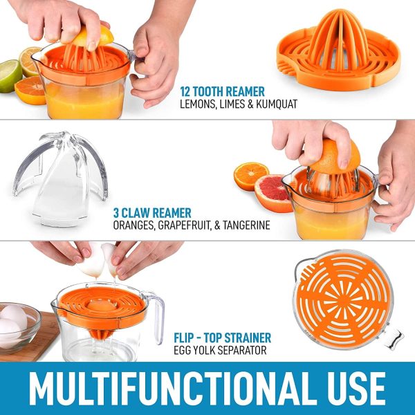 Zulay Kitchen 3-in-1 Citrus Juicer Reamer Cup 17oz Lemon Squeezer Orange Juicer Extractor Orange Hot on Sale - Image 5