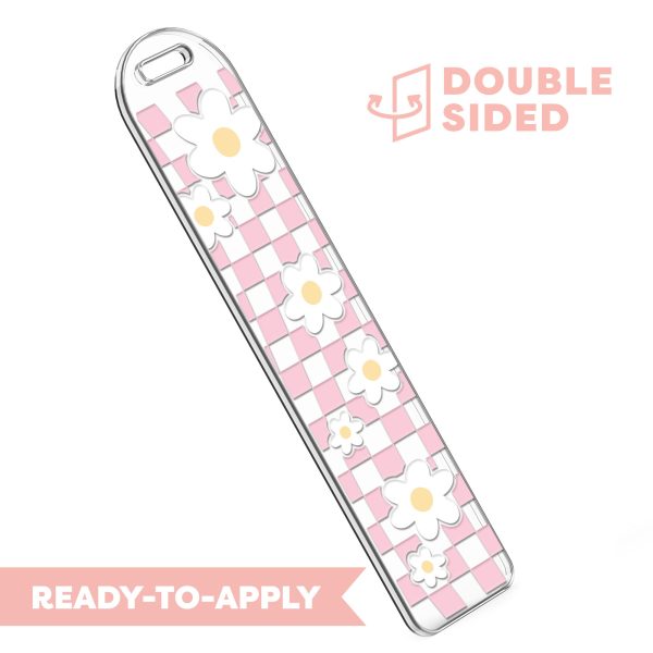 [ Double Sided ] Bookmark UV DTF Decal | Retro Checkered White Flower Online now