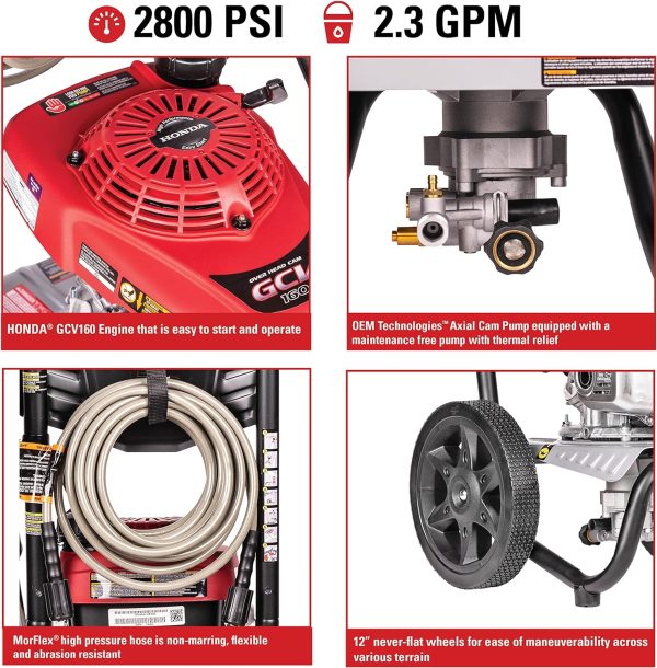 Simpson Cleaning MS60773 MegaShot 2800 PSI Gas Pressure Washer, 2.3 GPM, Honda GCV160 Engine, Includes Spray Gun and Extension Wand, 4 QC Nozzle Tips, 1 4-in. x 25-ft. MorFlex Hose, (Refurbished) Cheap - Image 2