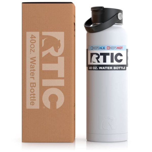 RTIC 40 oz Vacuum Insulated Water Bottle, Metal Stainless Steel Double Wall Insulation, BPA Free Reusable, Leak-Proof Thermos Flask for Hot and Cold Drinks, Travel, Sports, Camping, Chalk For Sale