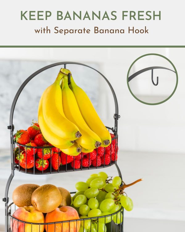 Ever Fresh Homes 3 Tier Countertop Fruit Holder with Removable Baskets, Banana Hook and Bamboo Lid Online Hot Sale - Image 4